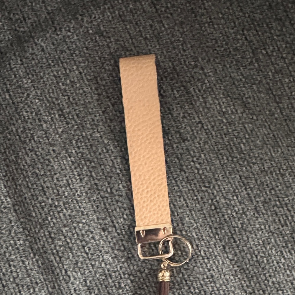 Leather Wristlet Keychain Strap in Beige